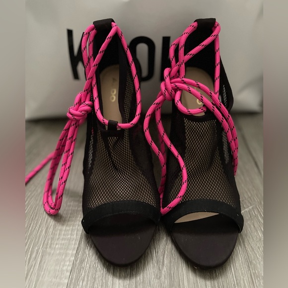 ALDO black fishnet heels - Picture 2 of 3